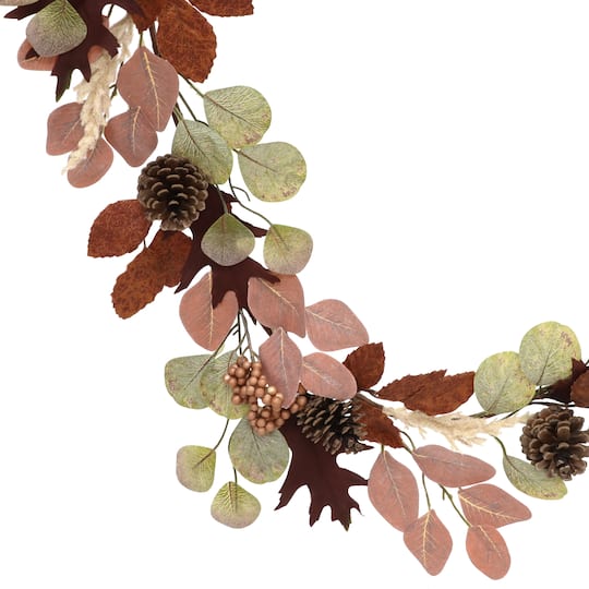6ft. Pink, Brown & Green Fall Leaves & Pinecone Mix Garland by Ashland®